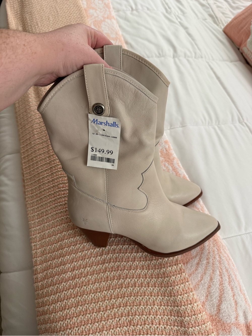 Frye Cream Leather Western Mid-Calf Boots
